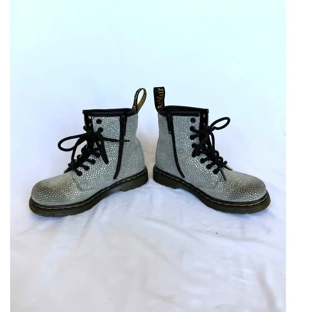 Junior Toddler 1460 Metallic Grey Silver Suede Lace Up Dr Martens Boots 11